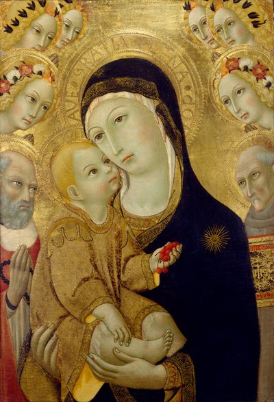 Virgin and Child with Saints Jerome and Bernardino of Siena and Six Angels by Sano di Pietro